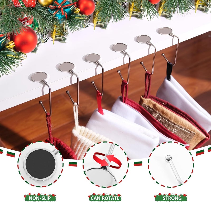Doitory Christmas Stocking Holders for Mantle, Upgrade Non-Slip Christmas Safety Stocking Holder Mantle Hooks Hanger Grip for Party Decoration(Silver-4P) - Image 3